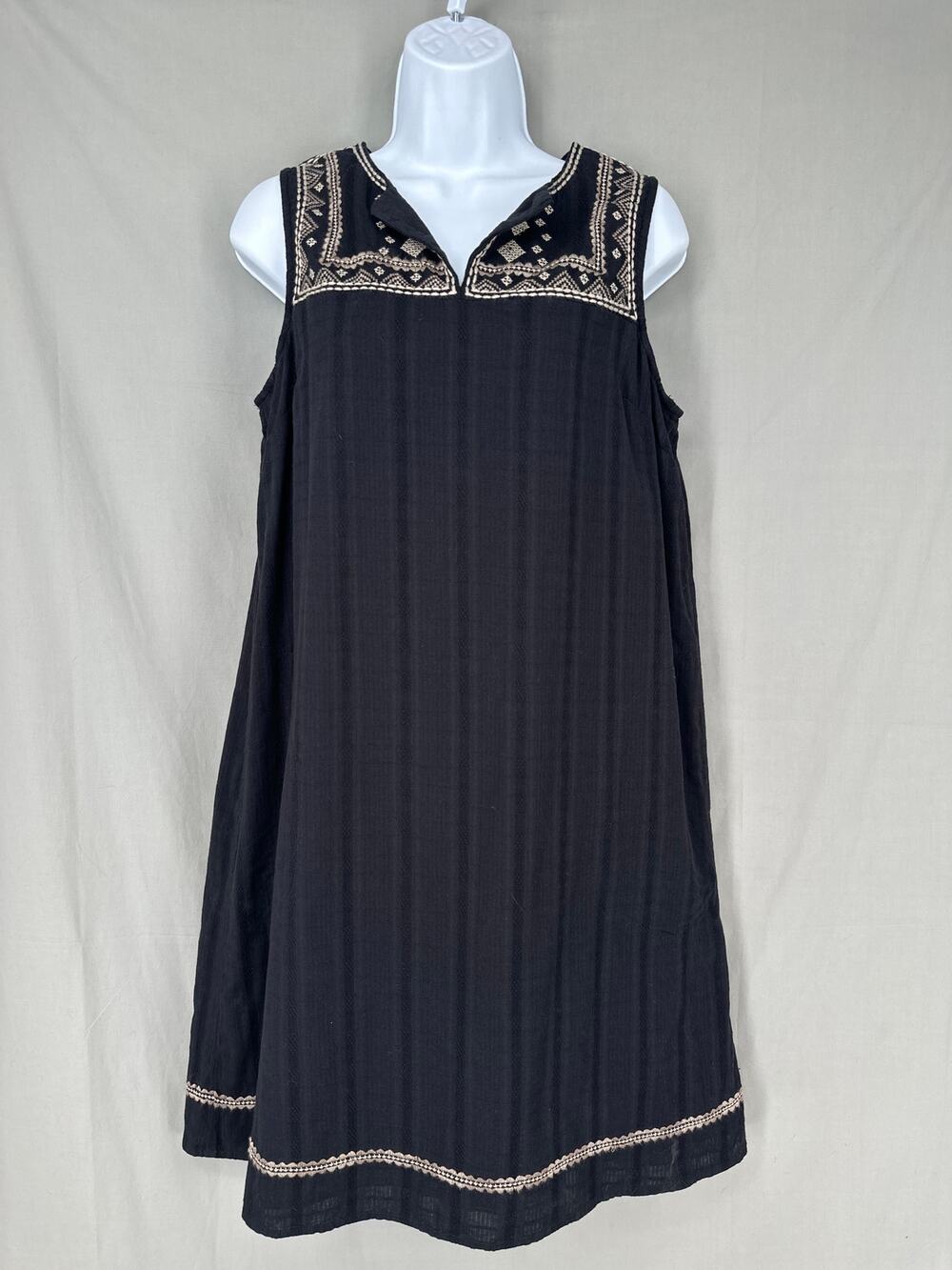 J Jill Dress Womens XS Black Flowy Knee Length Boho Embroidered Pockets Casual